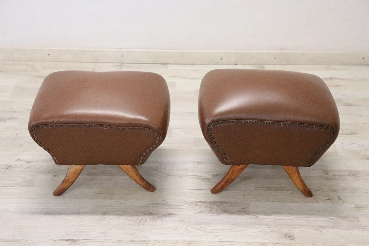Pair of beech and brown leatherette footstools, 1950s 2