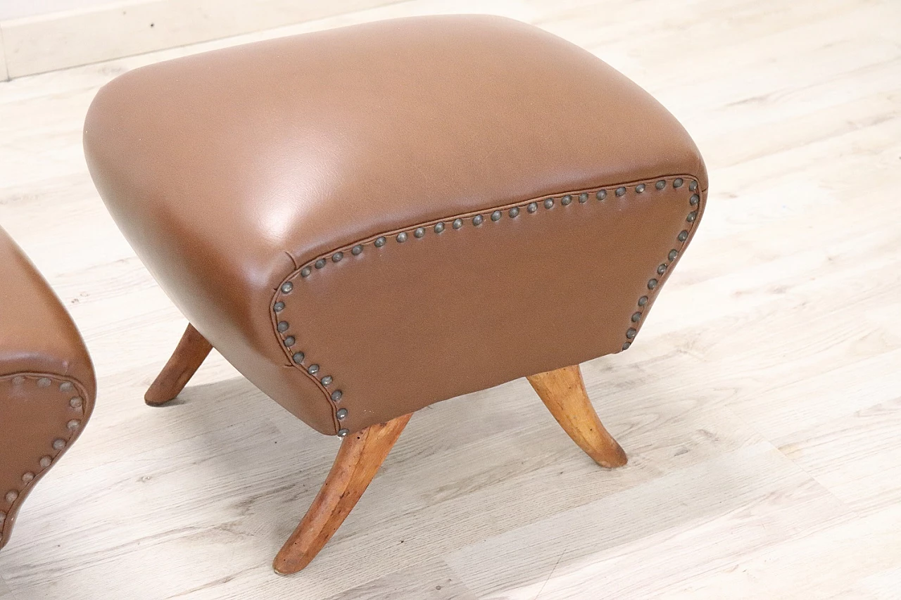 Pair of beech and brown leatherette footstools, 1950s 3