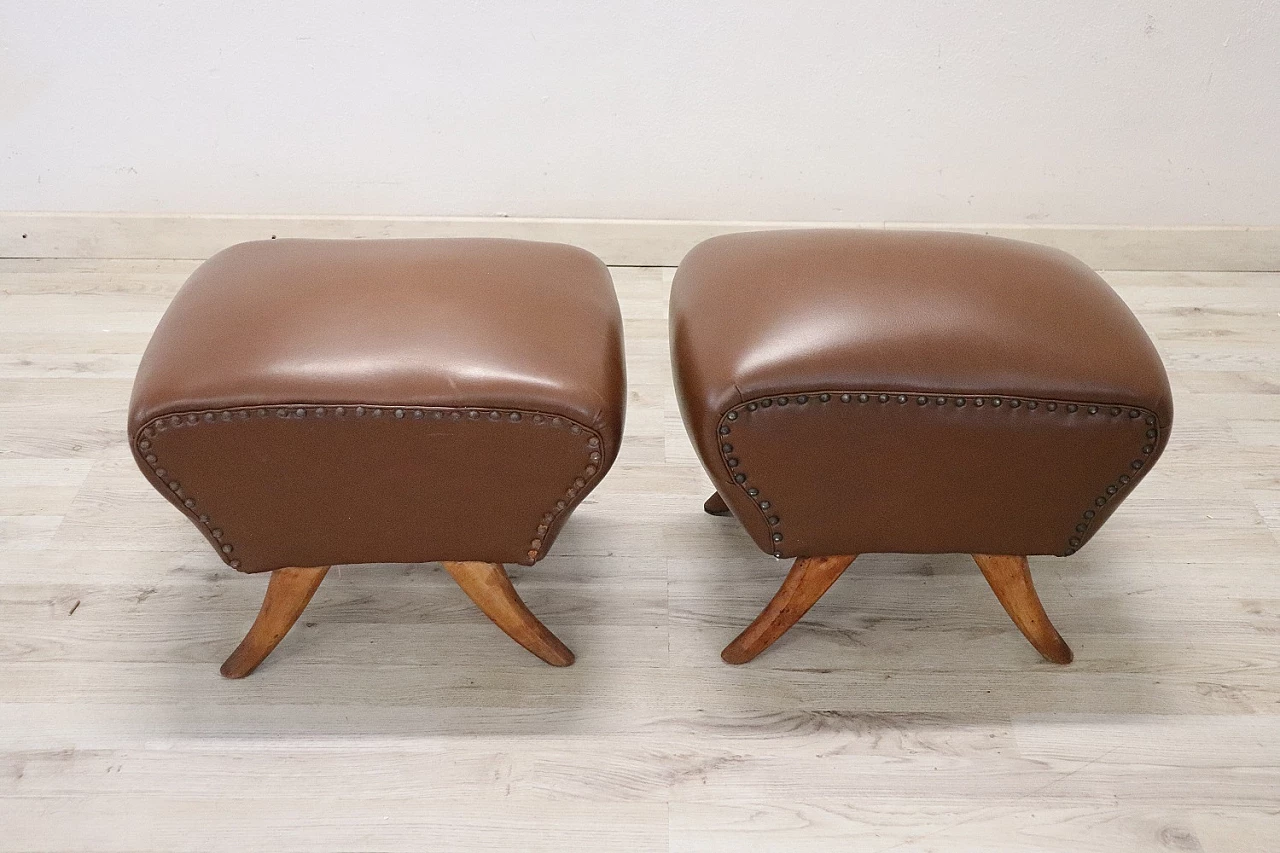 Pair of beech and brown leatherette footstools, 1950s 6