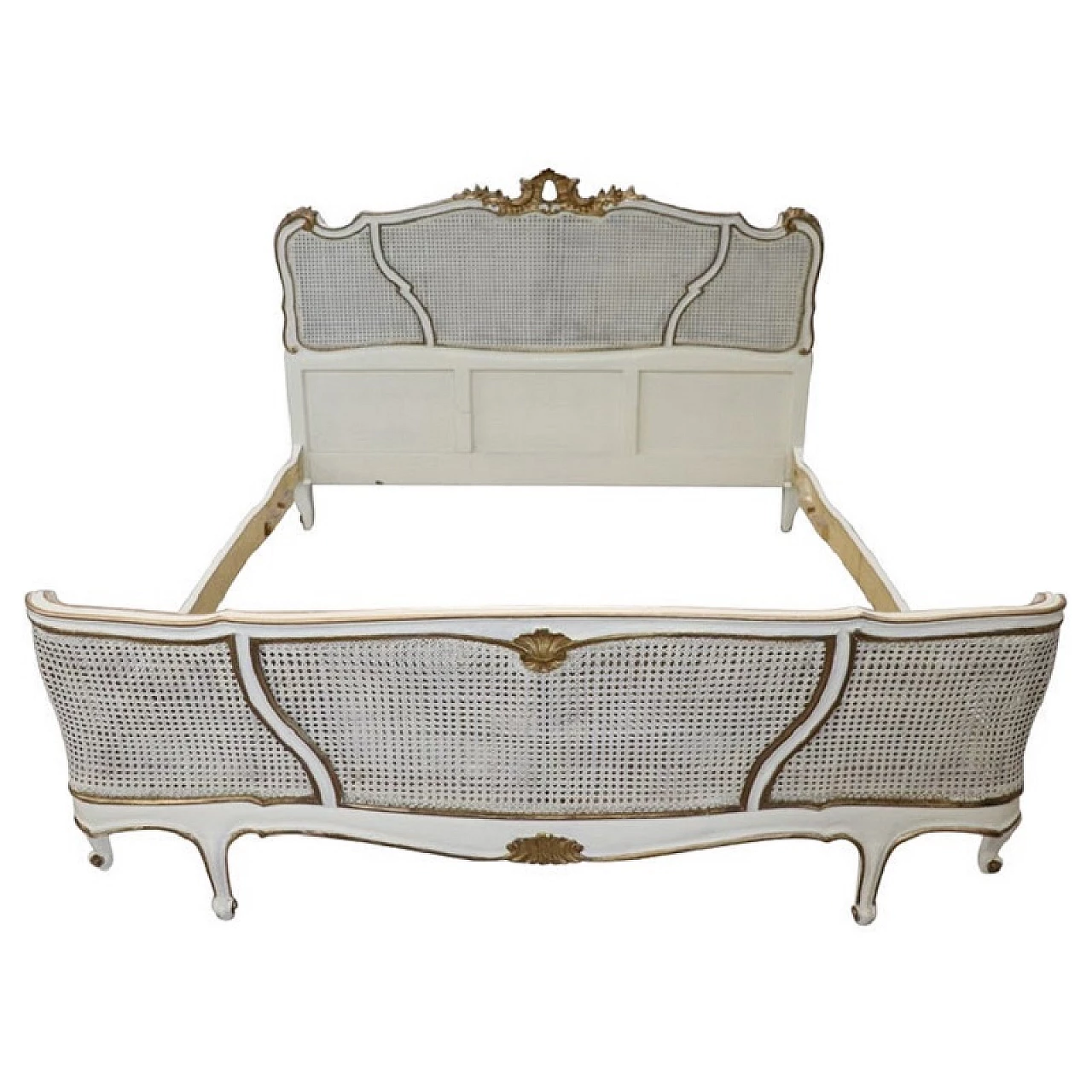 Letto matrimoniale in legno laccato e paglia di Vienna, inizio '900 1