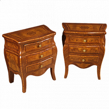 Pair of Louis XV style inlaid wood bedside tables, 1970s