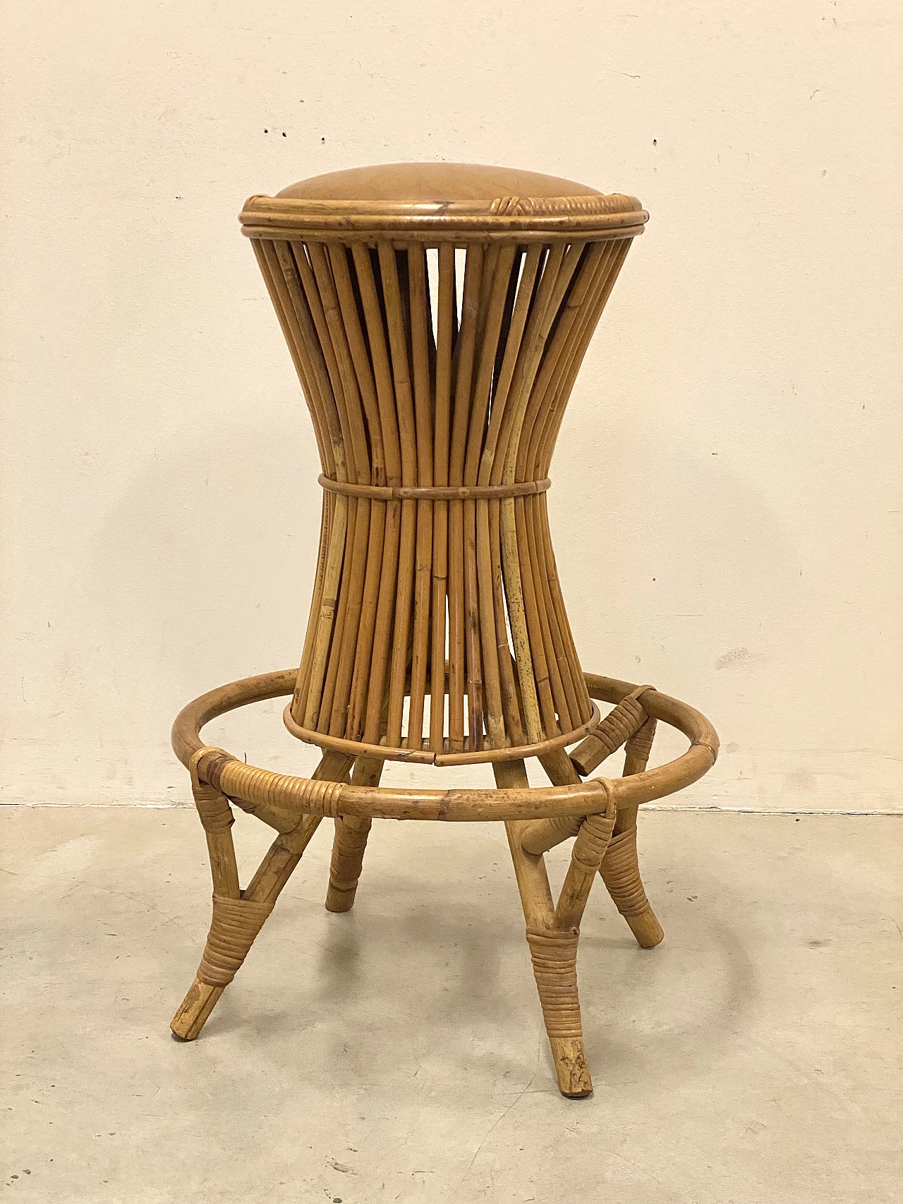 Pair of bamboo and leatherette bar stools, 1970s 9