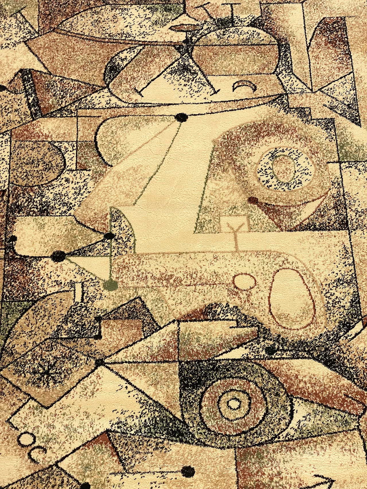 Tappeto rettangolare con disegni ispirati a Paul Klee, anni '80 1
