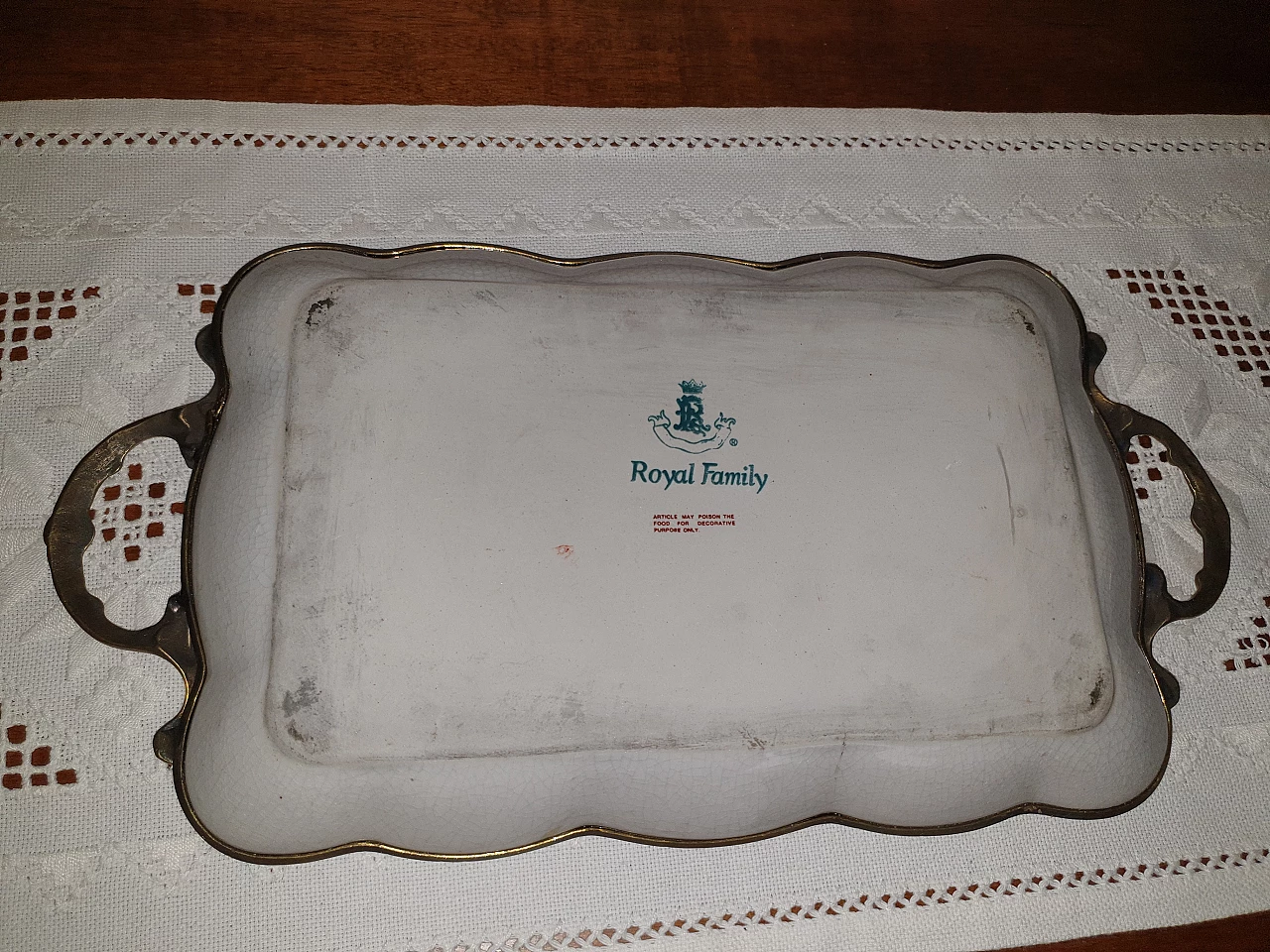 Bronze and ceramic tray by Royal Family, 1970s 2