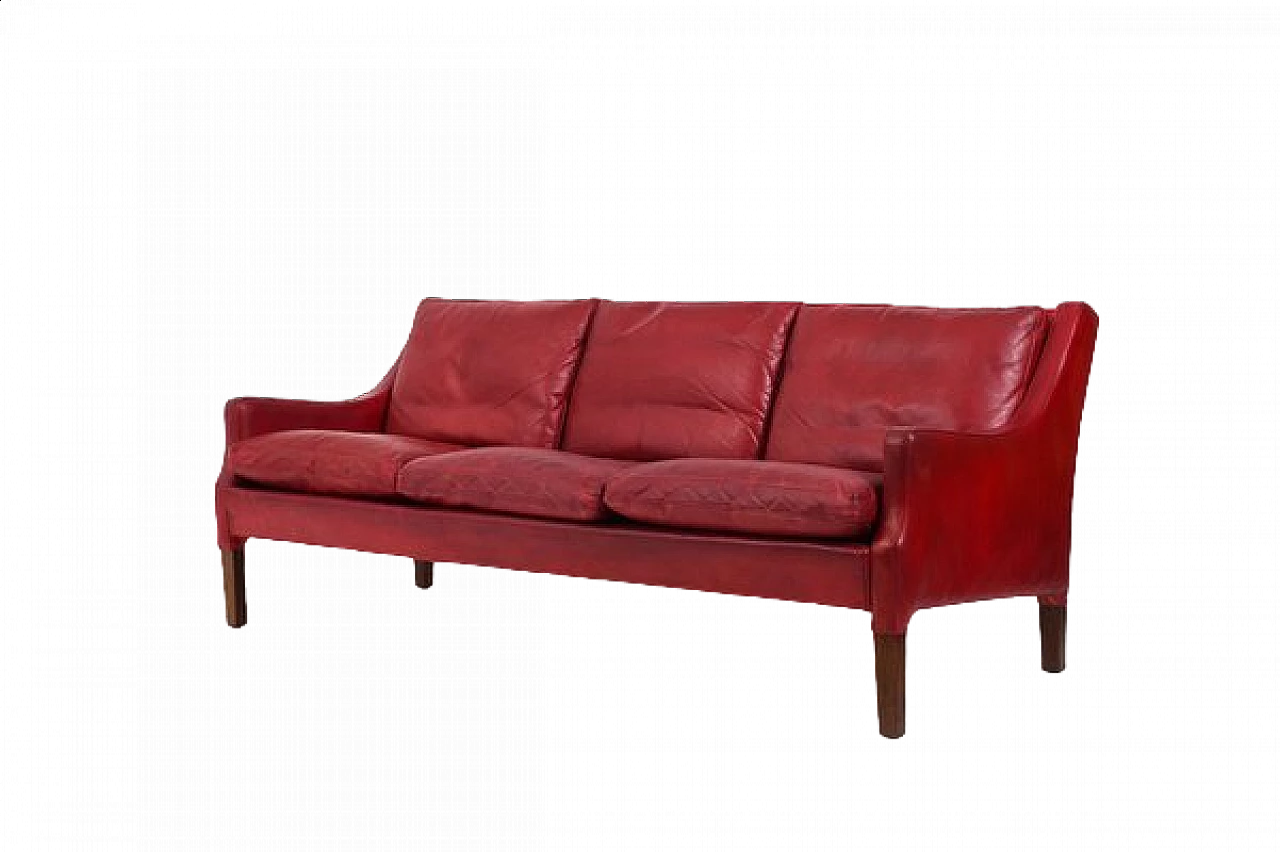 Red leather sofa by Arne Wahl Iversen, 1960s 15