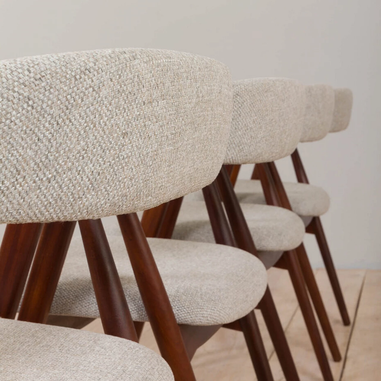 4 Teak and beige wool chairs by Thomas Harlev for Farstrup Møbler, 1950s 4