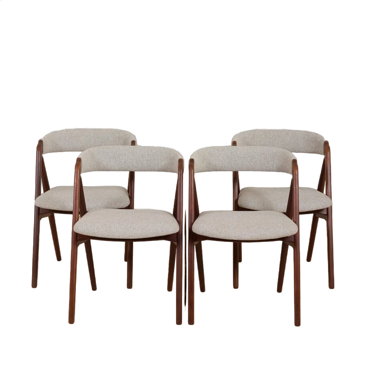 4 Teak and beige wool chairs by Thomas Harlev for Farstrup Møbler, 1950s 13