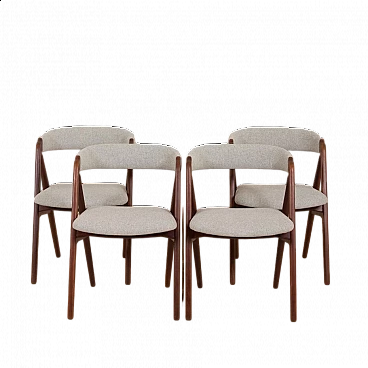 4 Teak and beige wool chairs by Thomas Harlev for Farstrup Møbler, 1950s