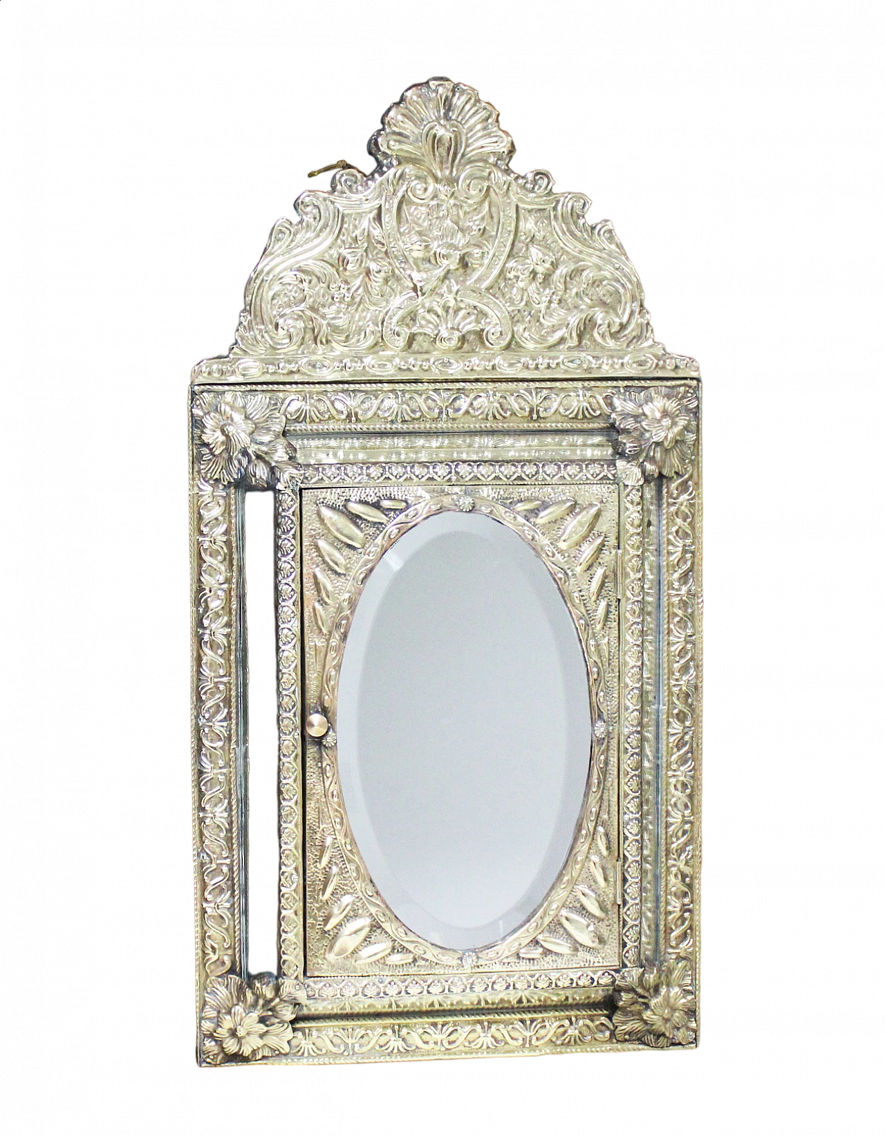 Specchio contenitore in legno e ottone con spazzole, anni '20 10