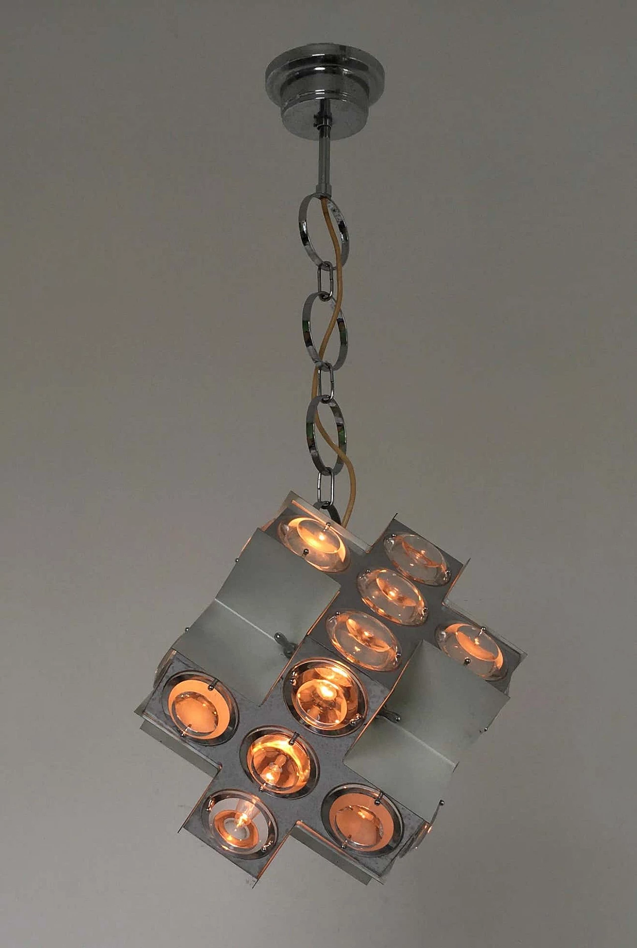 Irregular steel chandelier by Oscar Torlasco for Stilkronen, 1960s 8