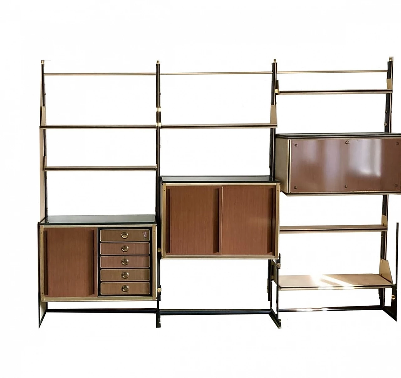 Wood, metal and vinyl modular bookcase by Umberto Mascagni, 1950s 5