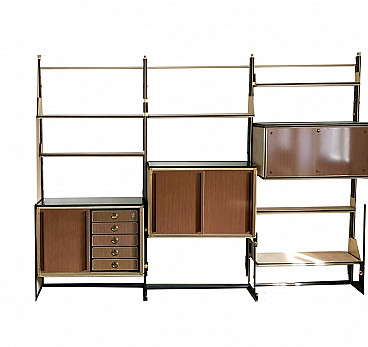 Wood, metal and vinyl modular bookcase by Umberto Mascagni, 1950s