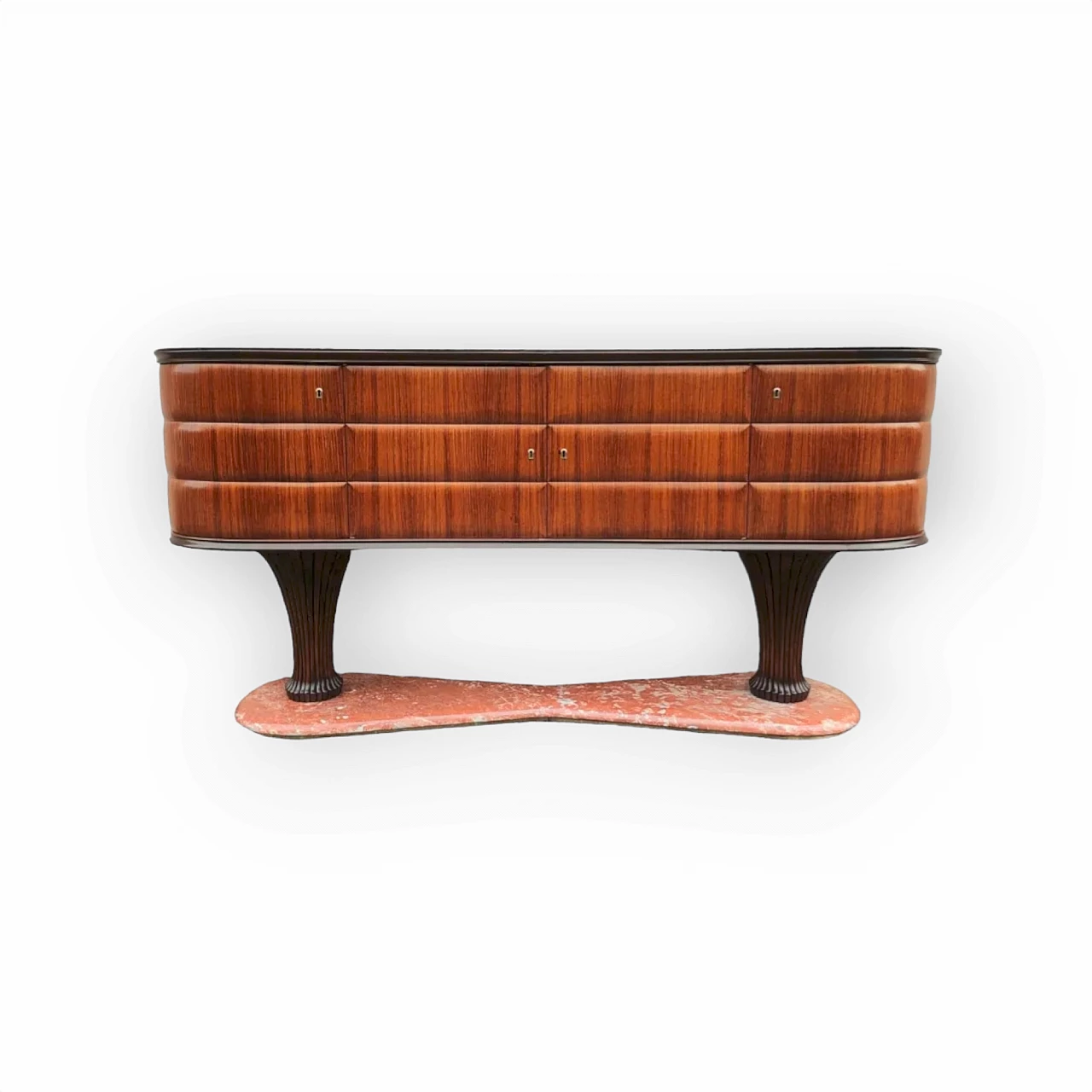 Wooden sideboard with France red marble base by Vittorio Dassi, 1950s 1