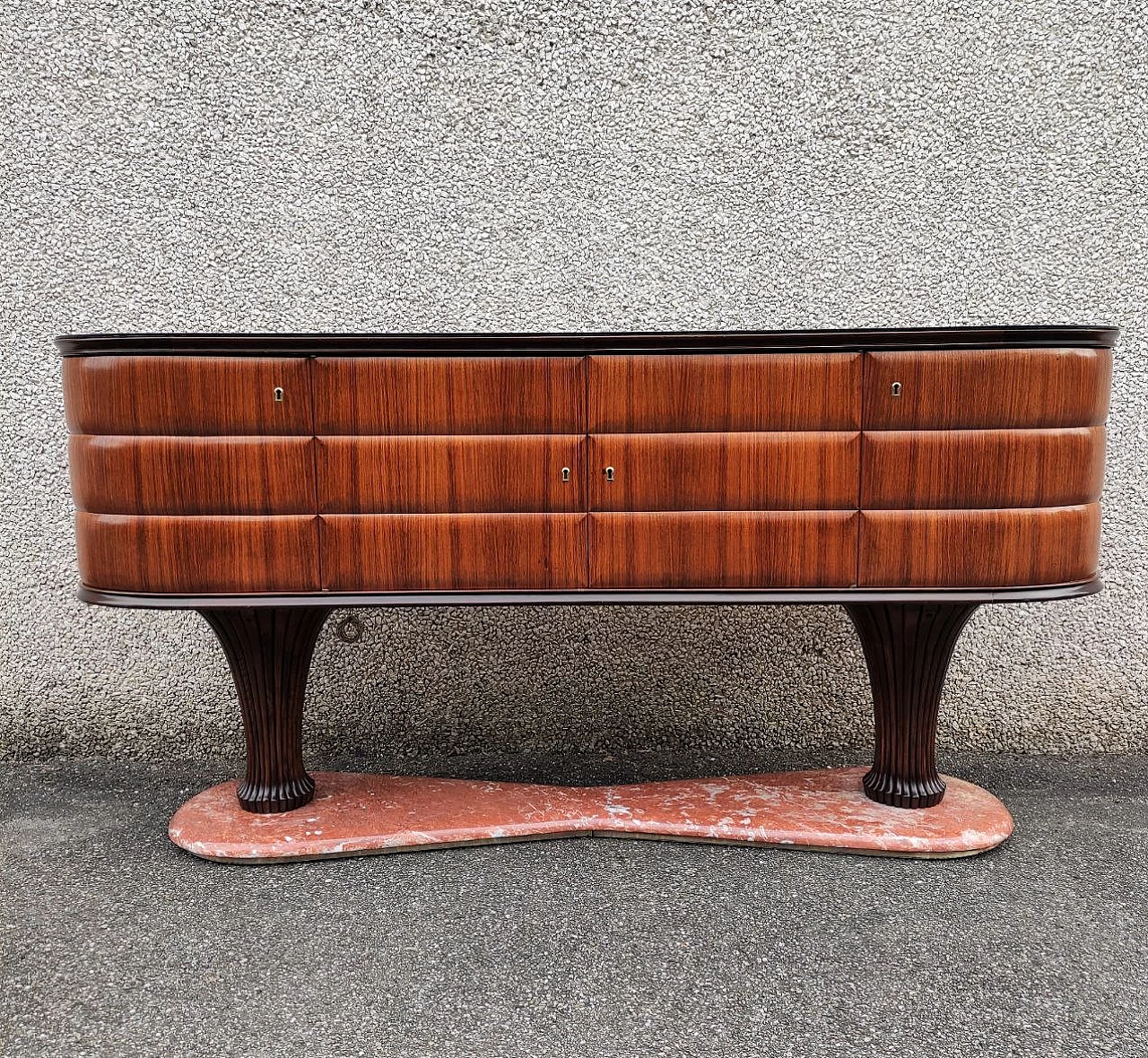 Credenza in legno con base in marmo rosso Francia di Vittorio Dassi, anni '50 2