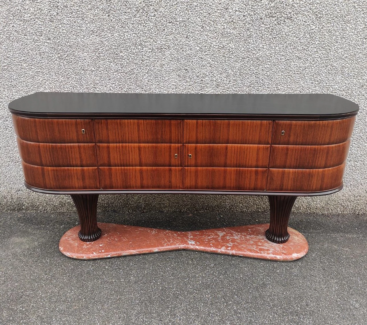 Credenza in legno con base in marmo rosso Francia di Vittorio Dassi, anni '50 3