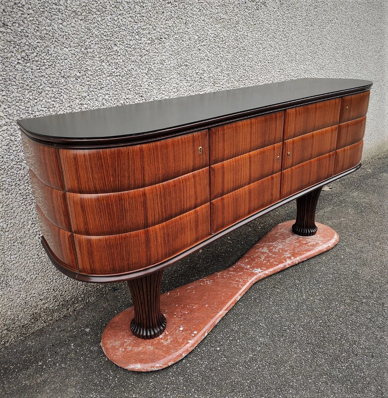 Credenza in legno con base in marmo rosso Francia di Vittorio Dassi, anni '50 4