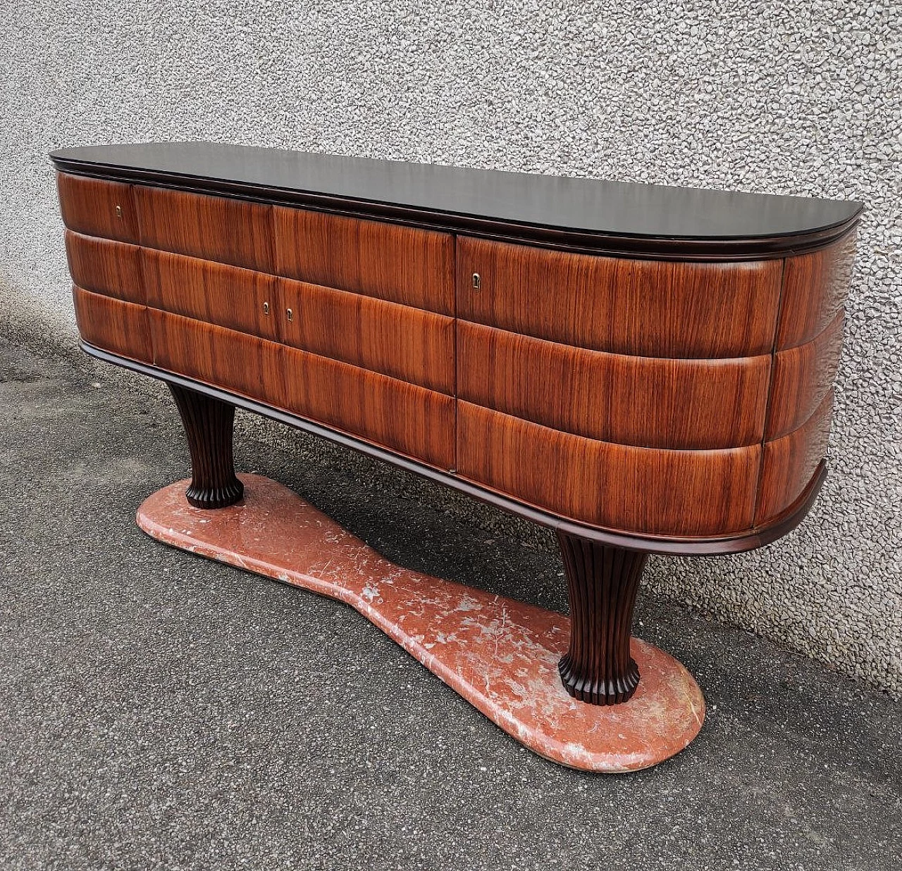 Credenza in legno con base in marmo rosso Francia di Vittorio Dassi, anni '50 6