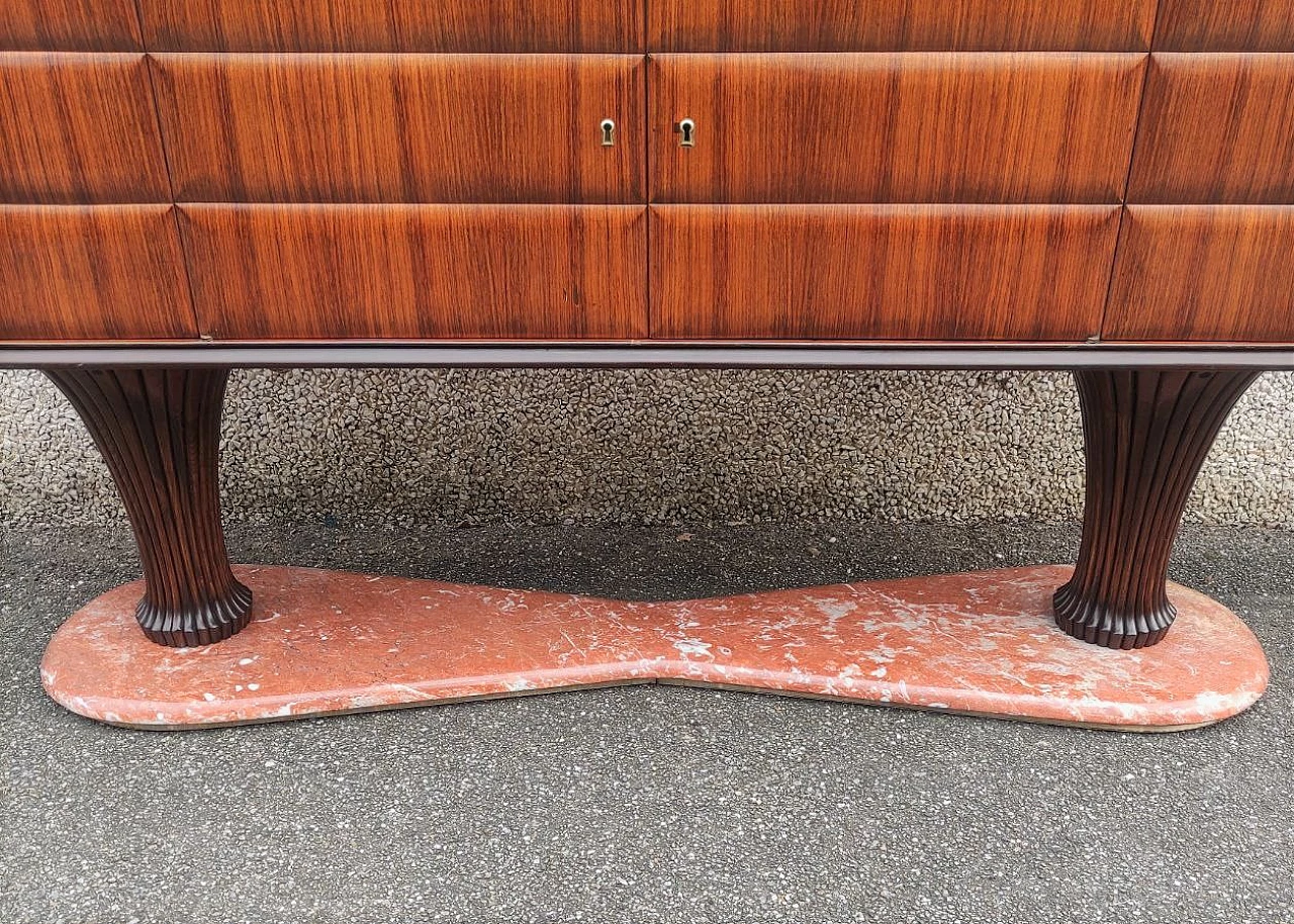 Credenza in legno con base in marmo rosso Francia di Vittorio Dassi, anni '50 8