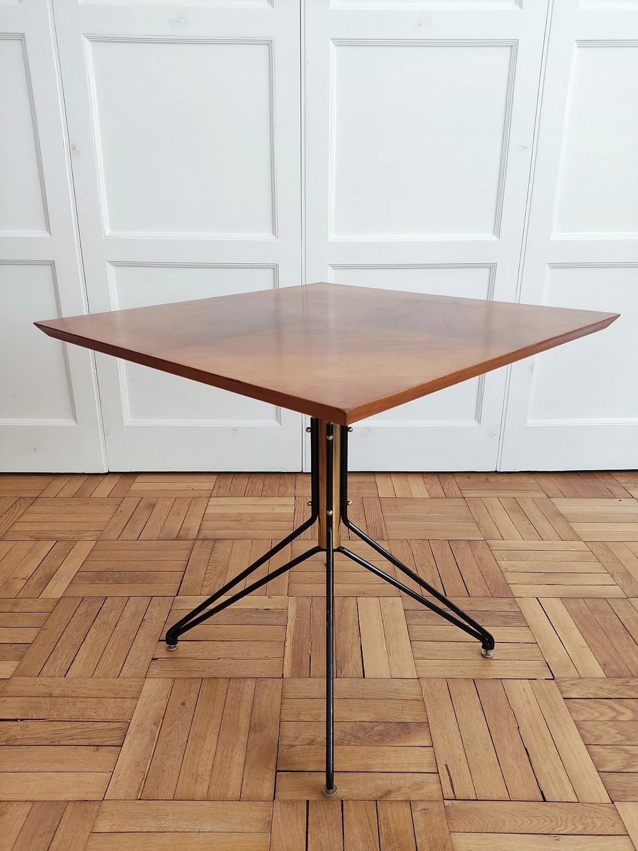 Wood, brass and metal coffee table in the style of Carlo Ratti, 1960s 1