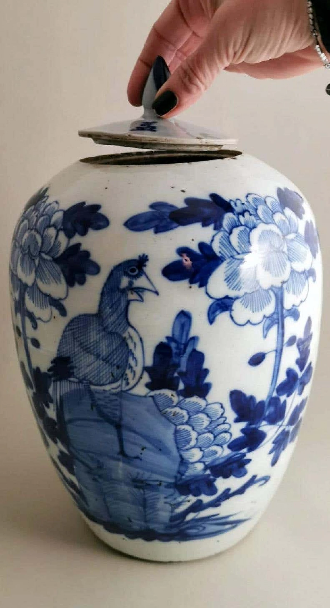 Barattolo per zenzero in porcellana cinese a decorazioni blu cobalto con coperchio, fine '800 16