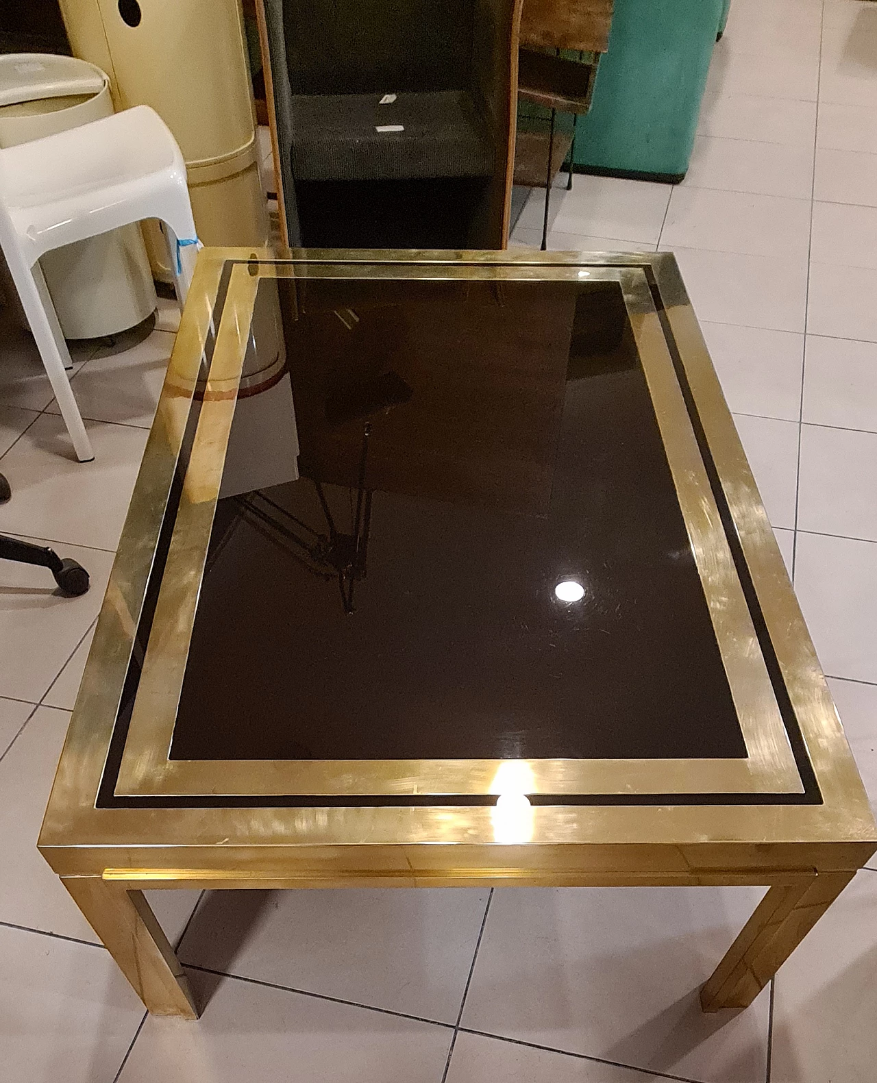 Brass and black plexiglass coffee table by Liwan's Roma, 1970s 1