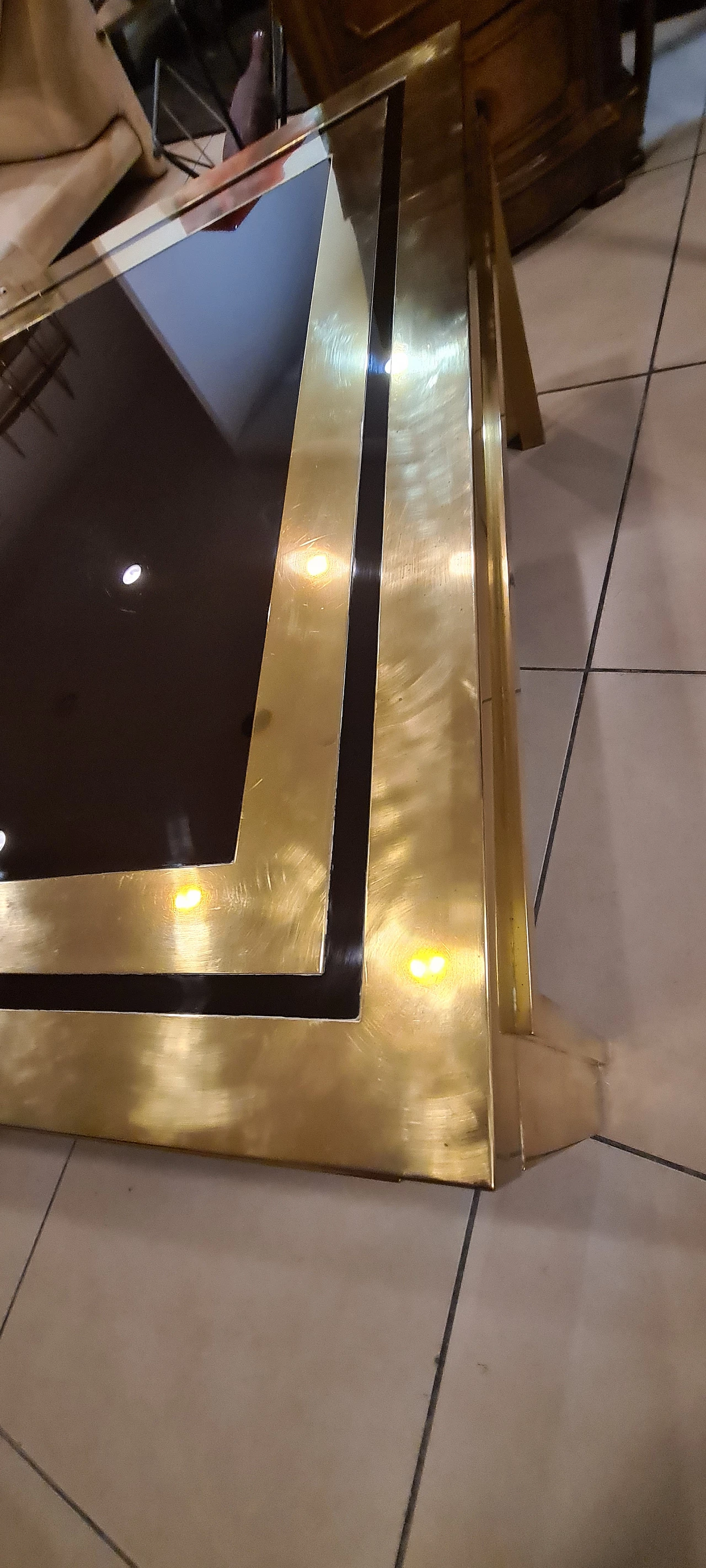 Tavolino in ottone e plexiglass nero di Liwan's Roma, anni '70 4