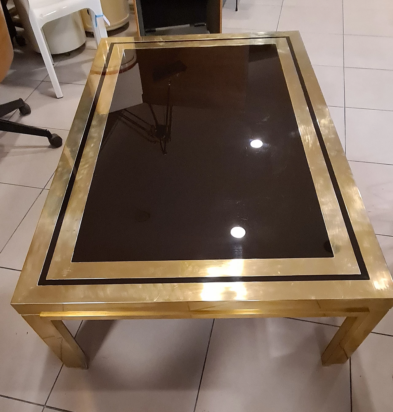Brass and black plexiglass coffee table by Liwan's Roma, 1970s 9