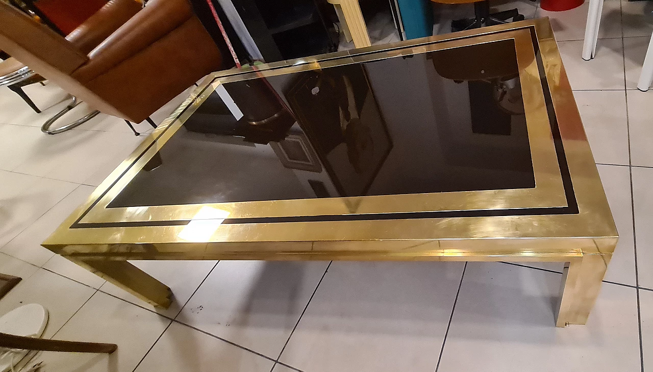 Brass and black plexiglass coffee table by Liwan's Roma, 1970s 14