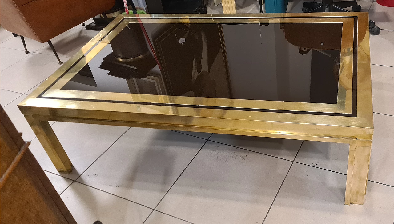 Brass and black plexiglass coffee table by Liwan's Roma, 1970s 15