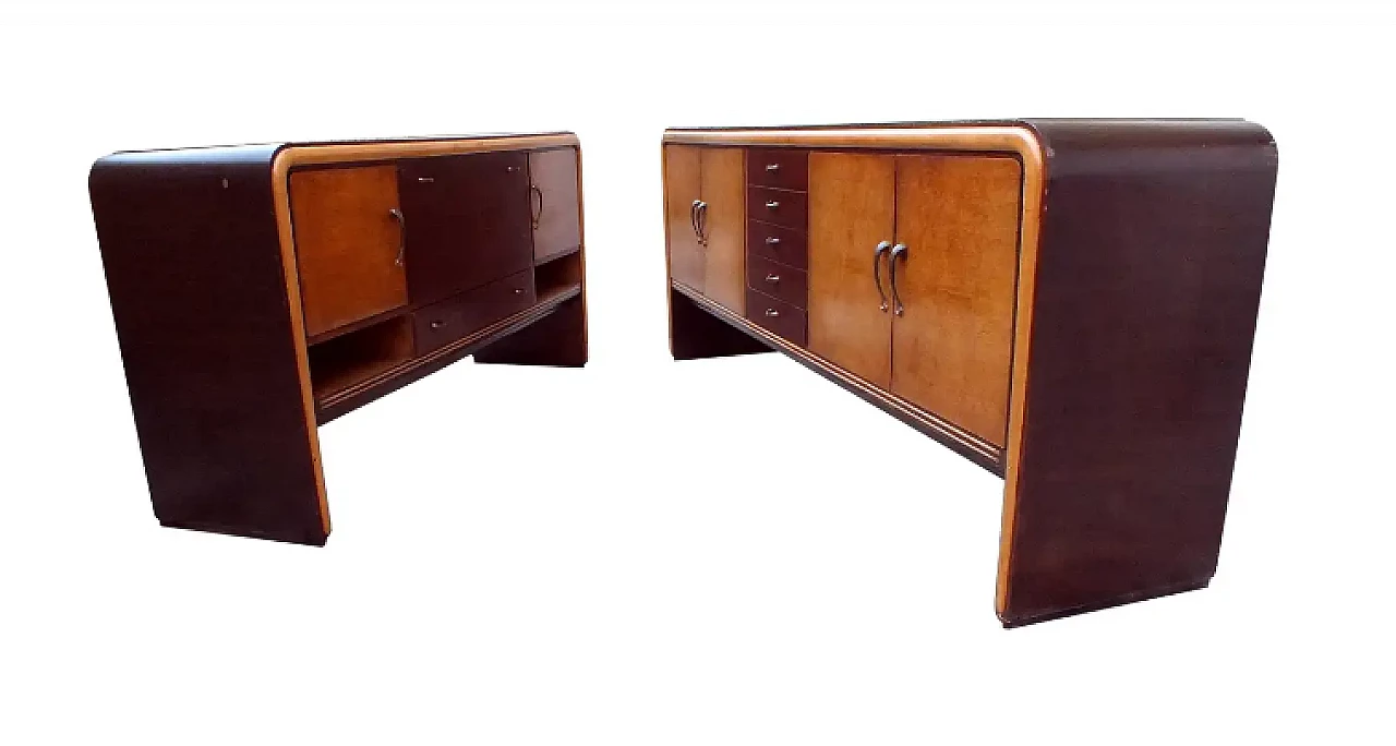 Pair of sideboards in wood and glass by Osvaldo Borsani, 1930s 1