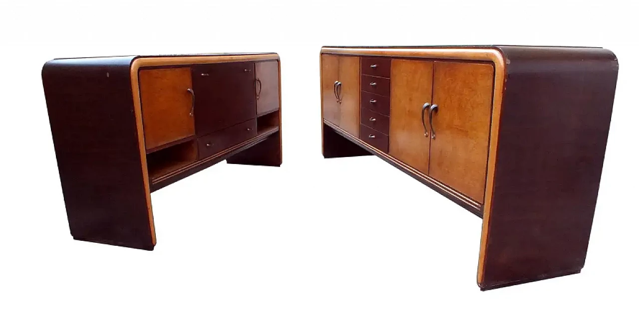 Pair of sideboards in wood and glass by Osvaldo Borsani, 1930s 6