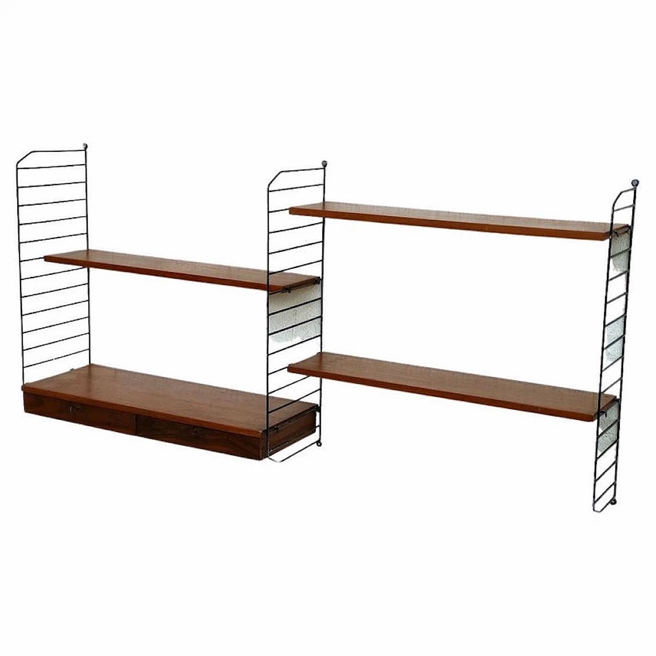 Scandinavian-style striped bookcase in teak and metal, 1960s 1