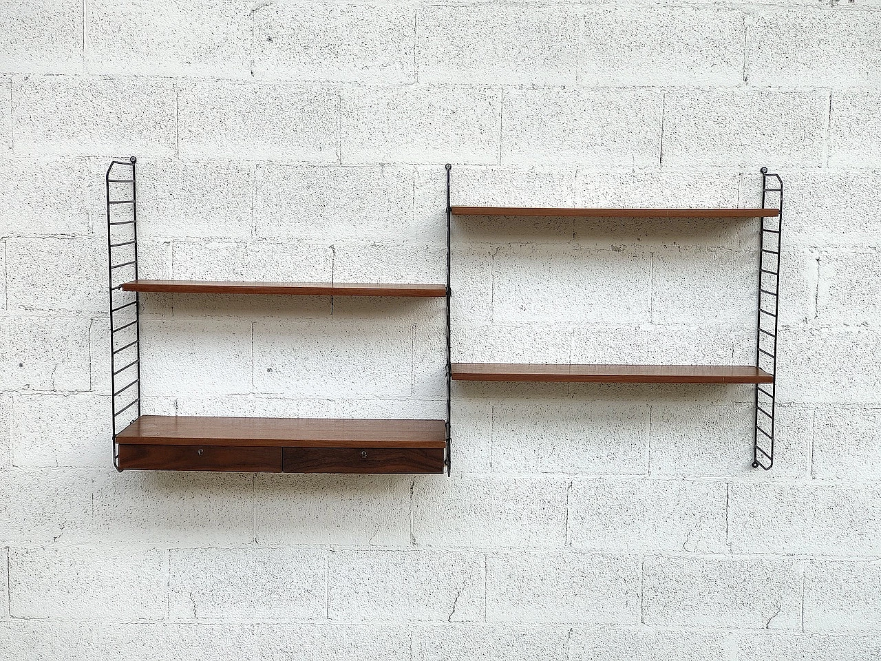 Scandinavian-style striped bookcase in teak and metal, 1960s 2
