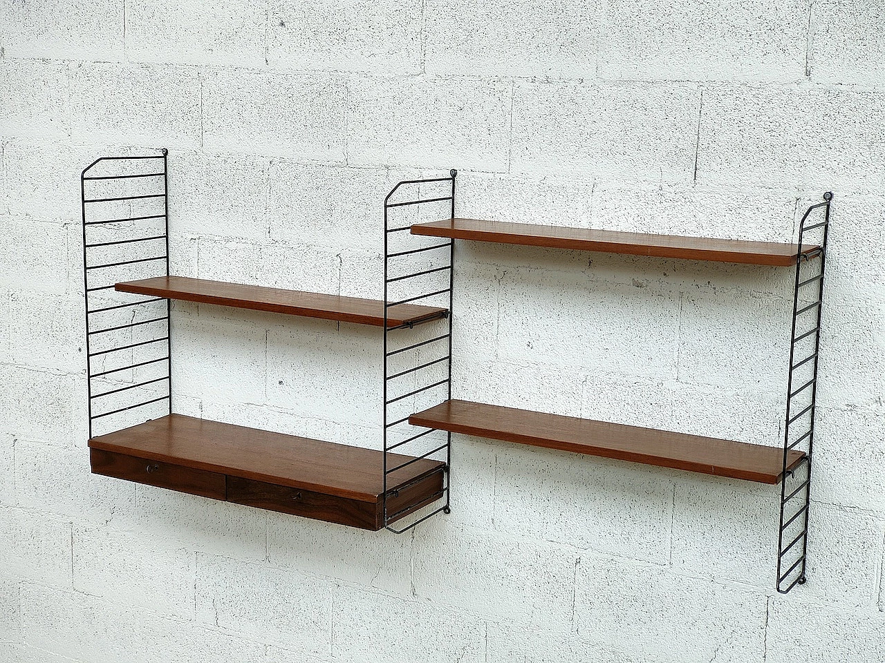 Scandinavian-style striped bookcase in teak and metal, 1960s 4