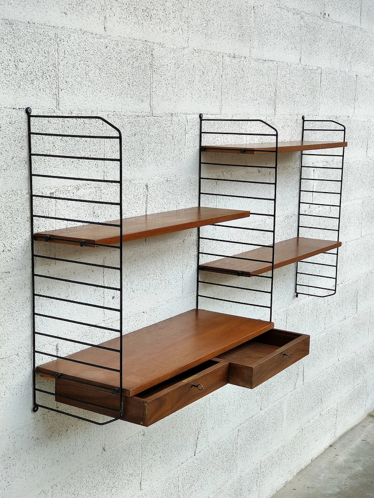 Scandinavian-style striped bookcase in teak and metal, 1960s 10