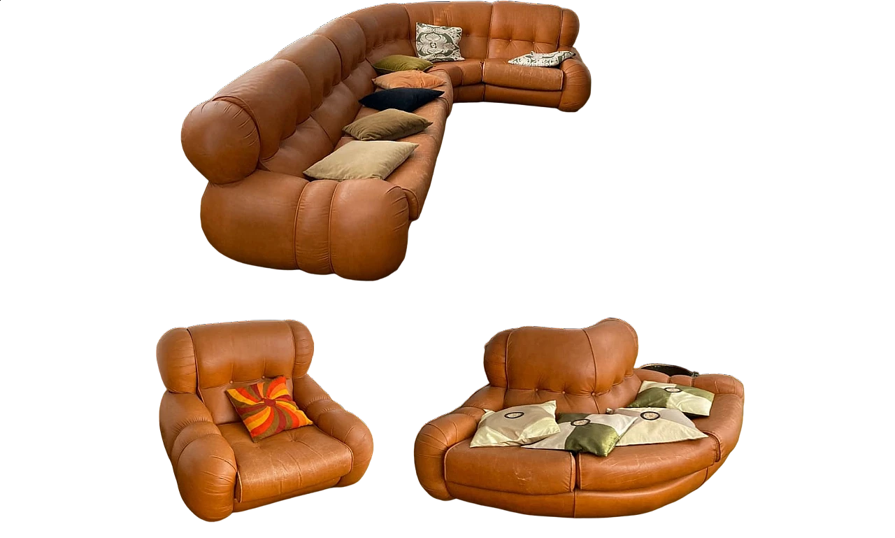 Leather sofa, corner seat and armchair, 1960s 4