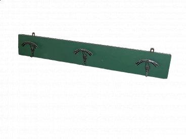 Spruce and green formica wall coat rack, 1970s