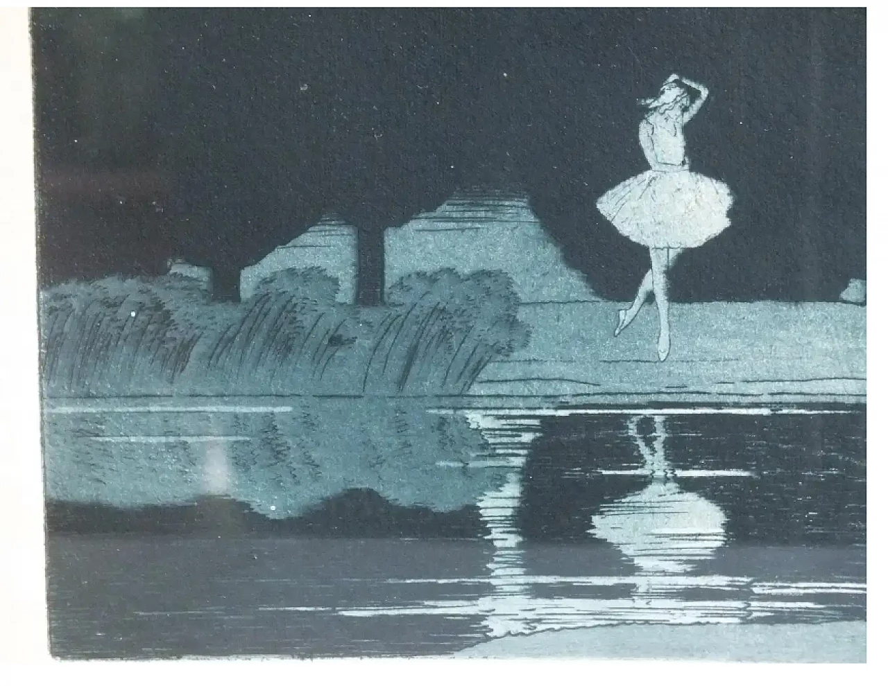 Ballerina di danza classica in cigno, acquaforte all'acquatinta di Sir Claude Francis Barry, primo '900 2