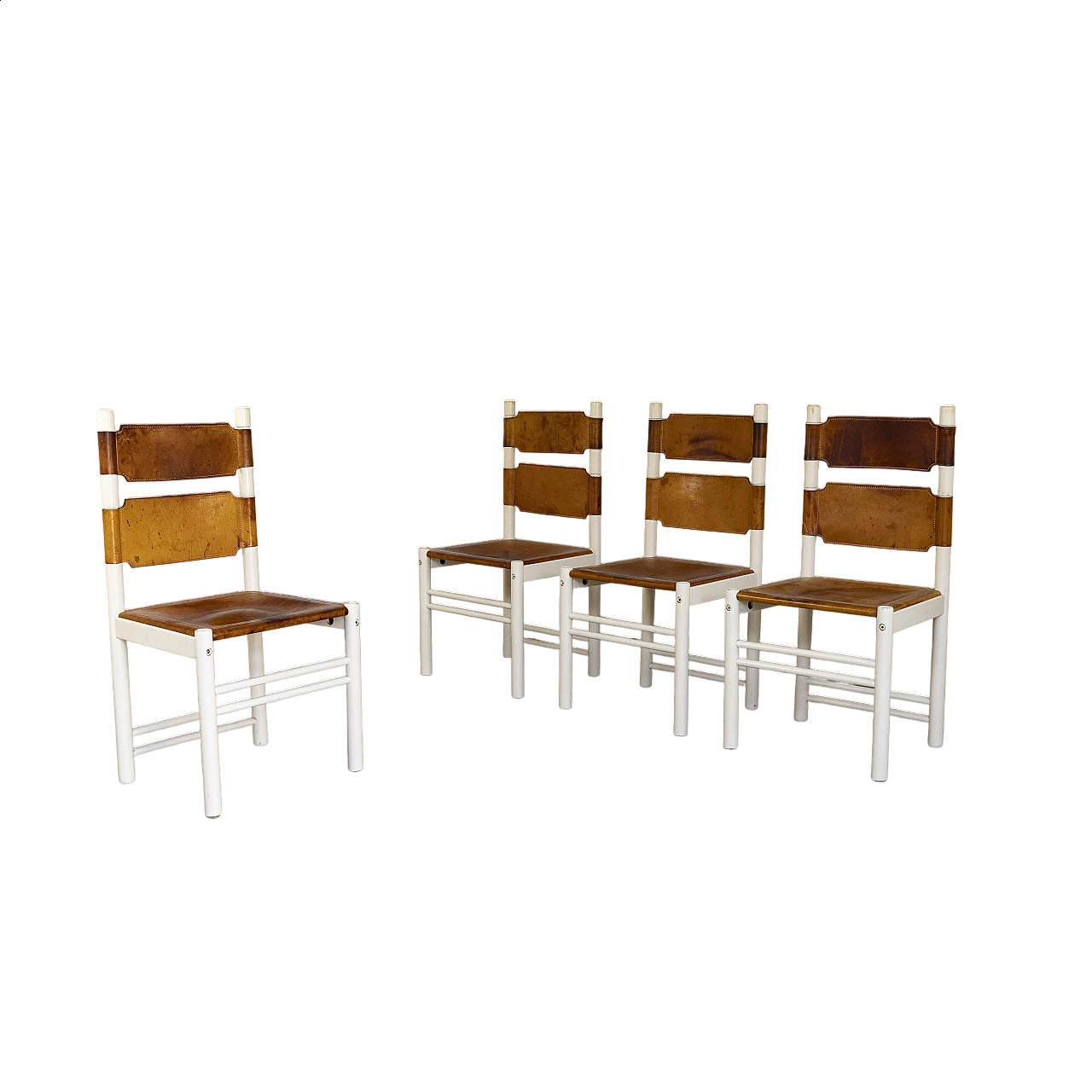 4 Wood and leather chairs made by Ibisco, 1970s 16
