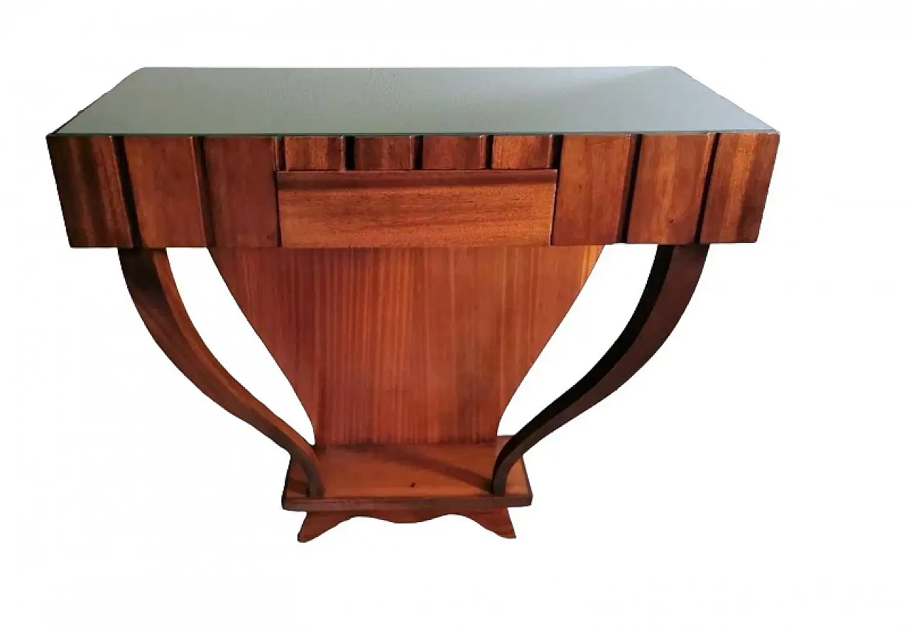 Wooden console table with glass top, 1950s 1