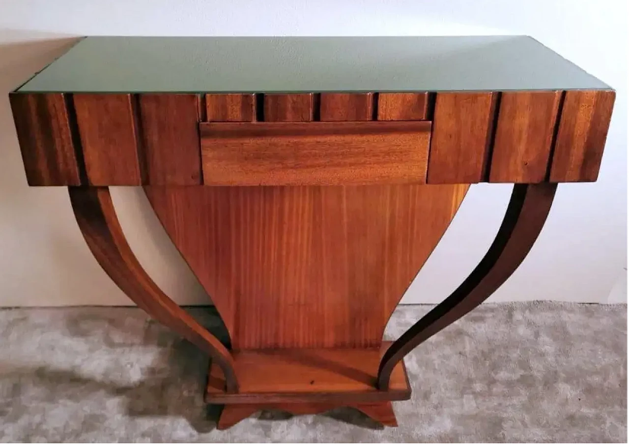 Wooden console table with glass top, 1950s 3