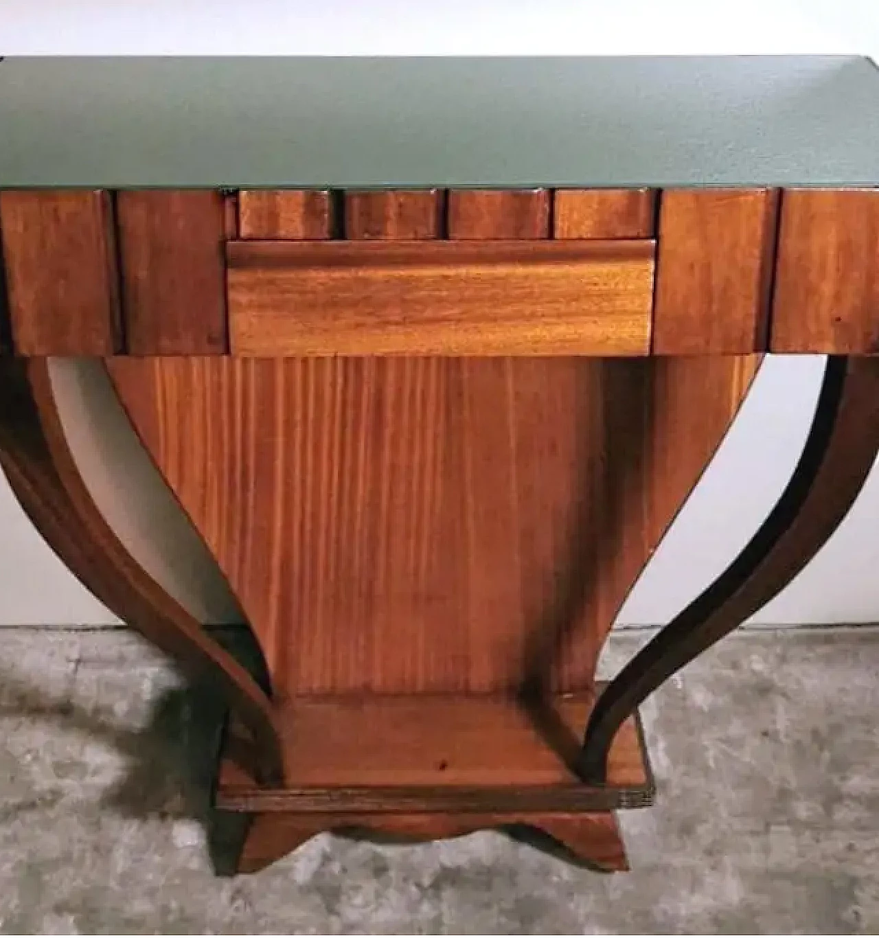 Wooden console table with glass top, 1950s 5