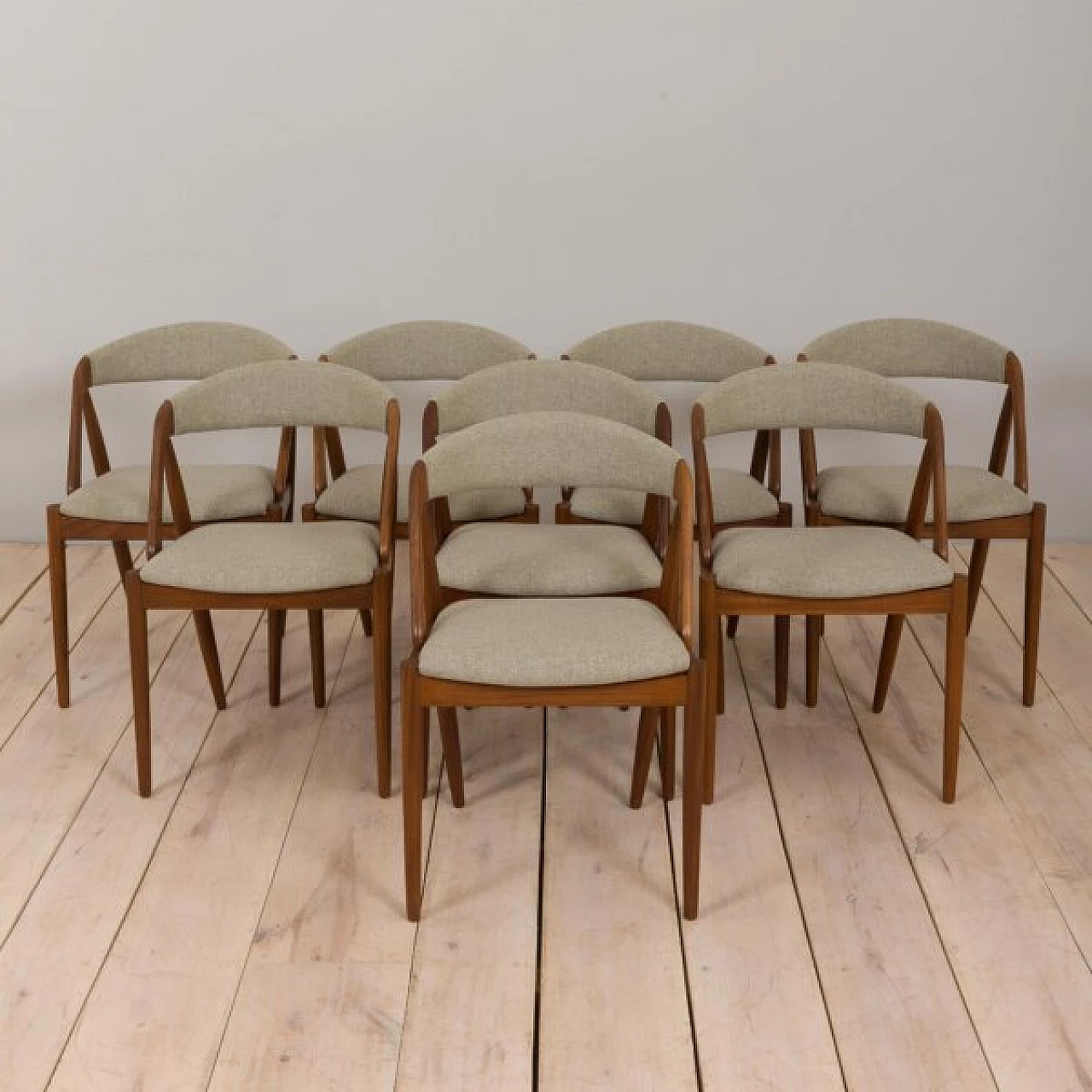 8 Teak dining chairs upholstered in wool by Kai Kristiansen, 1960s 1