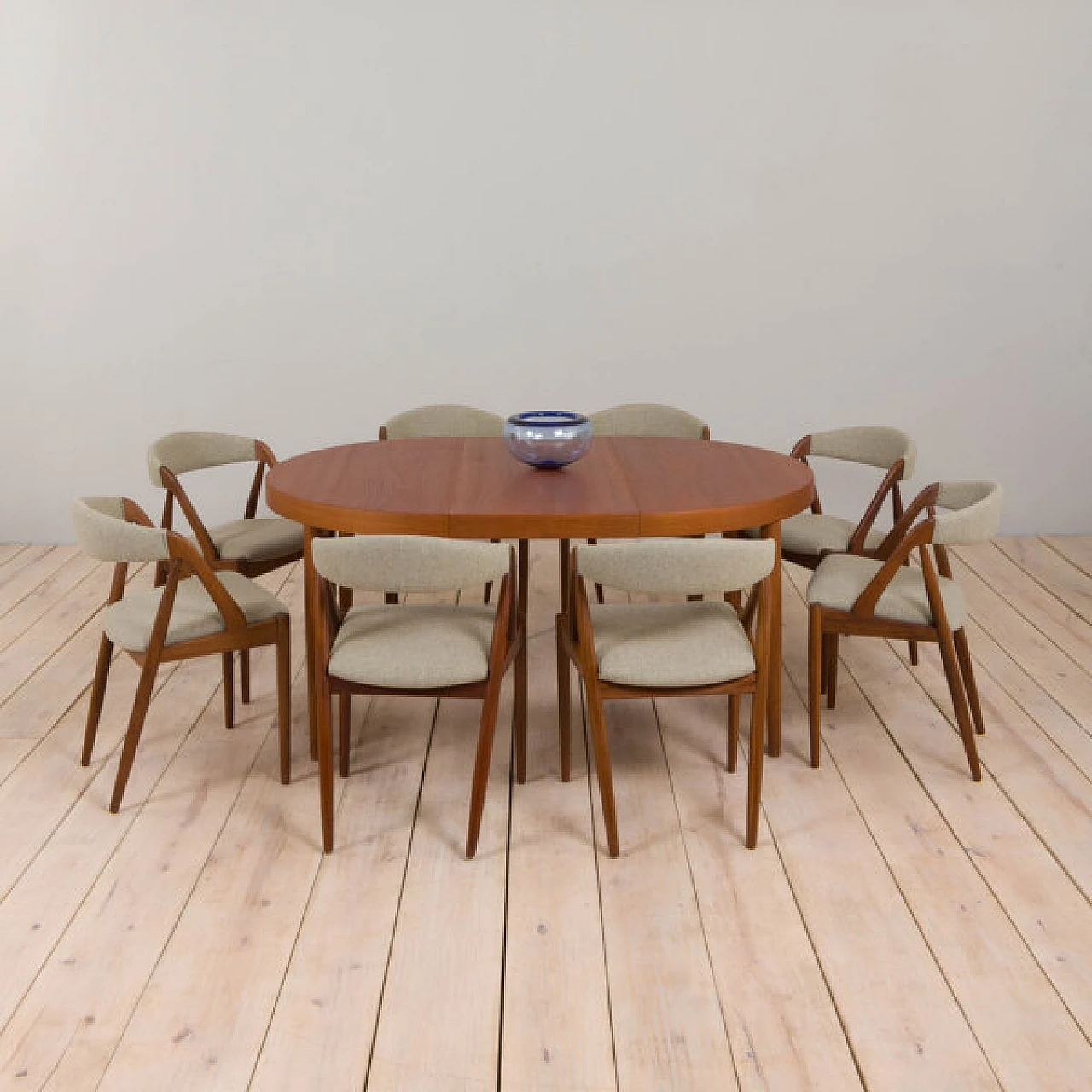 8 Teak dining chairs upholstered in wool by Kai Kristiansen, 1960s 16