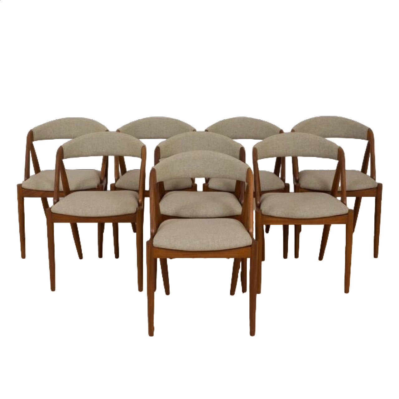 8 Teak dining chairs upholstered in wool by Kai Kristiansen, 1960s 17
