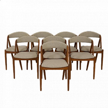 8 Teak dining chairs upholstered in wool by Kai Kristiansen, 1960s