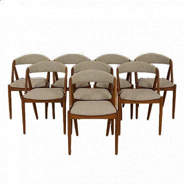 8 Teak dining chairs upholstered in wool by Kai Kristiansen, 1960s