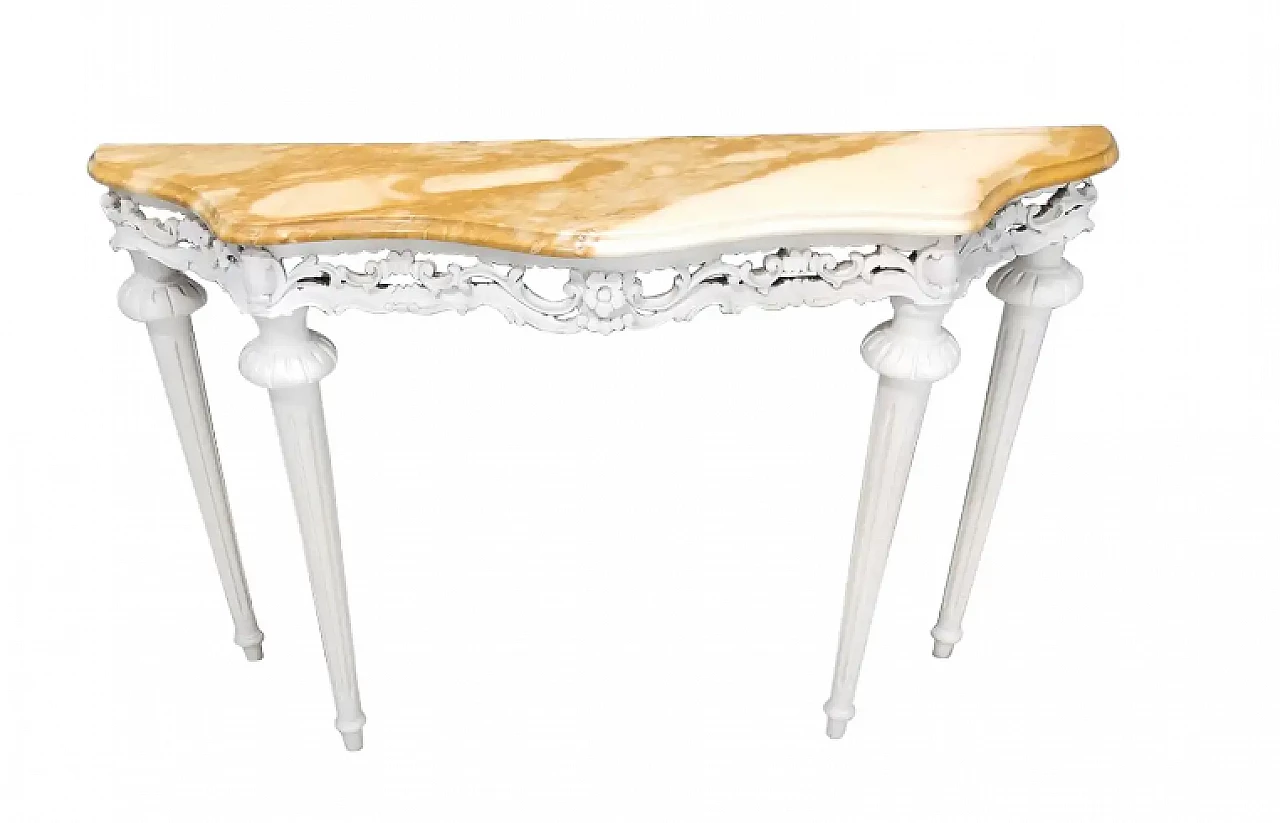 Consolle in faggio laccato con piano in marmo giallo, anni '60 1