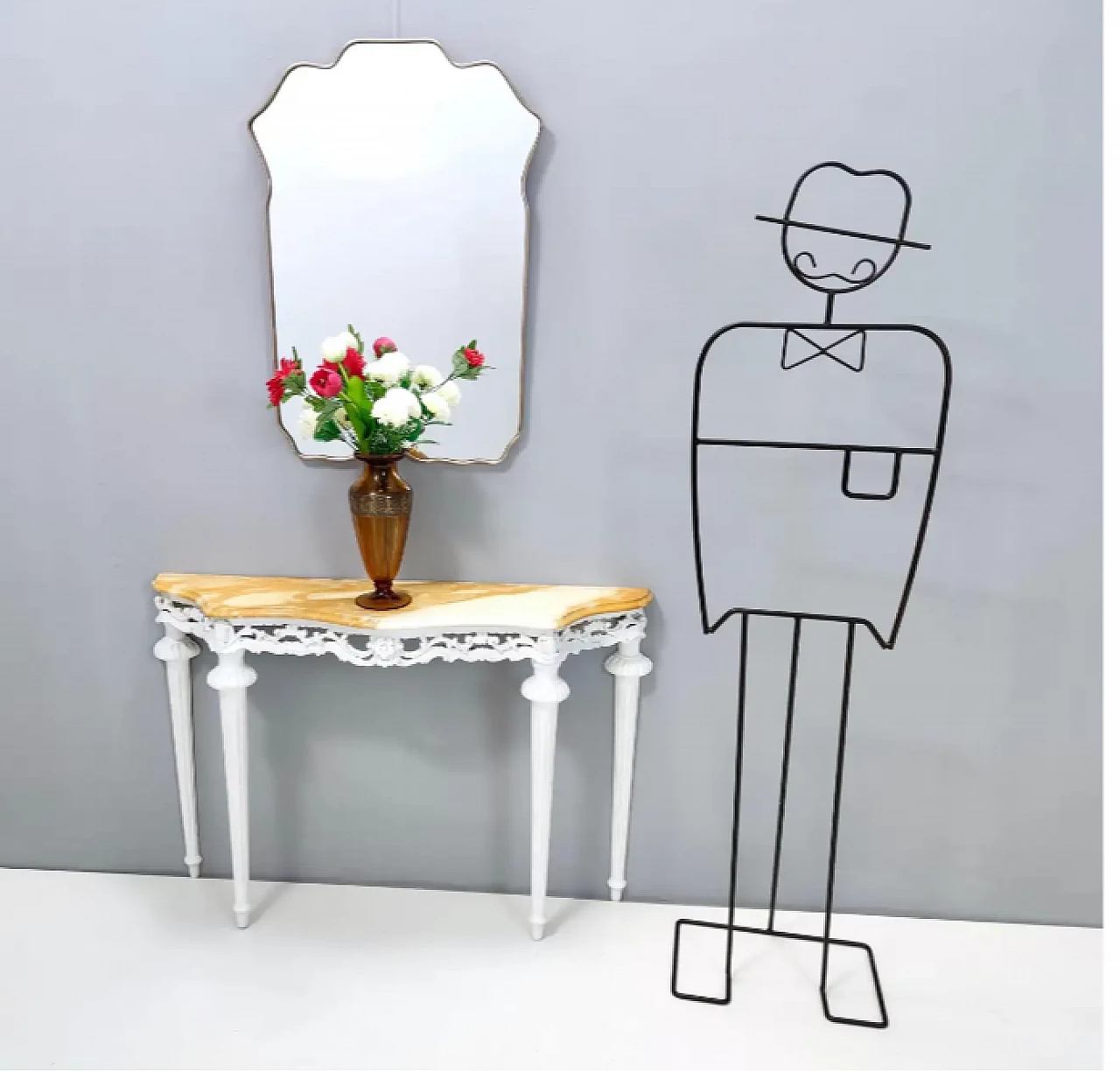 Consolle in faggio laccato con piano in marmo giallo, anni '60 2