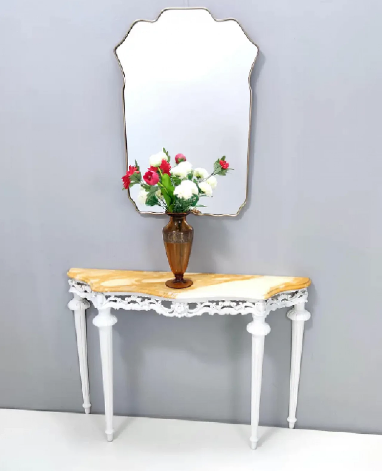 Consolle in faggio laccato con piano in marmo giallo, anni '60 3